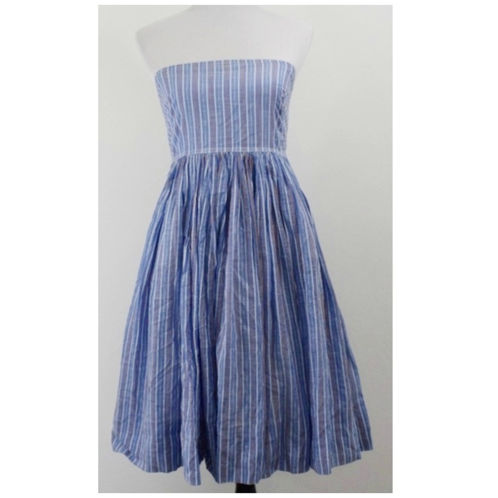 J. Crew Strapless Blue Dress with stripes